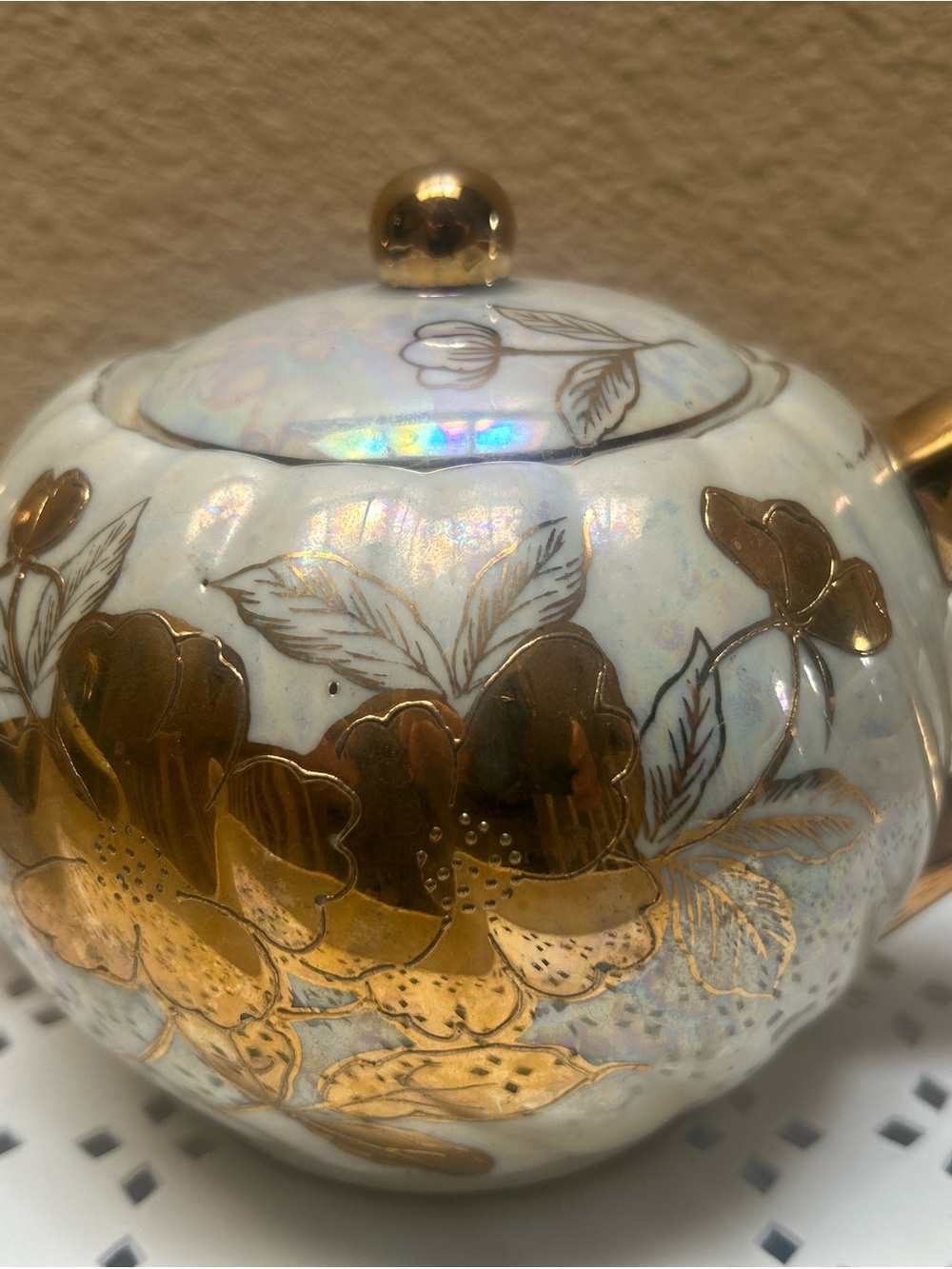 Vintage Japanese Teapot Nasco Del Coronado Pearlized White & Gold Tea Pot
